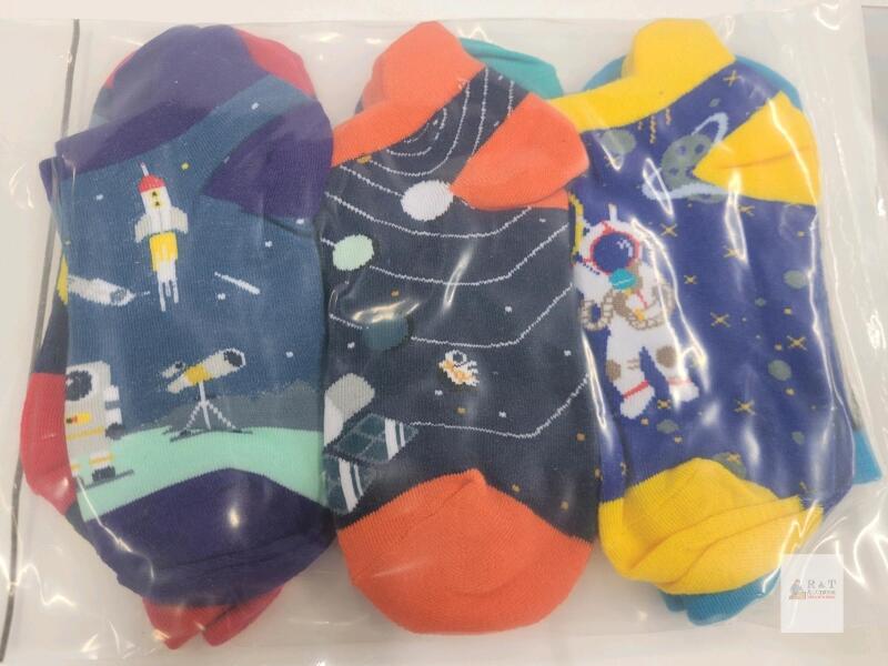 Space-Themed 6 Pair Ankle Socks, Multicolor, Vacuum Sealed, Unisex Fits US Men 6-12, Cotton Blend