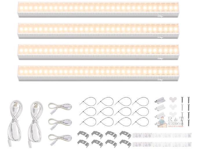 Barrina 4-Pack 2ft LED Light Bar Kit, 40W, 4400lm, 5000K, White, Under Cabinet/Utility