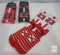 PORFIN Basketball Crew Socks &ldquo;23&rdquo; Men&rsquo;s 3 Pairs Red/Black/White Impact Cushion Sports