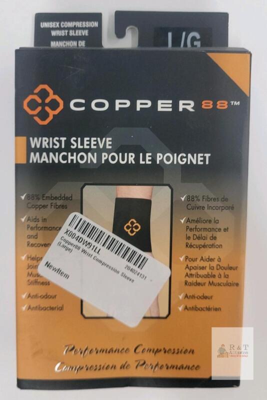 Copper88 Large Wrist Compression Sleeve, 88% Copper Fibre, Black, Antibacterial, Unisex