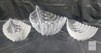 Set of 3 Leaf/Shell Shaped Pressed Glass Bowls, Clear and Frosted, 11.5" & 7.5" Sizes