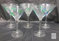 Hand-Painted 7" Martini Glasses, Set of 5, Grape & Leaf Design, 8oz Capacity