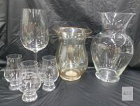 Assorted Glassware Lot &ndash; 2 Vases, 1 Wine Glass, 3 Whisky Glasses