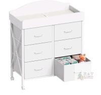 NEW YETOM CT502 Changing Table, 6 Drawers, White, Lockable Wheels, Metal Frame, 35"x14"x34"
