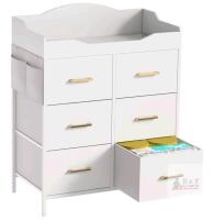 NEW White Nursery Changing Table Dresser with 6 Fabric Drawers and Side Pockets