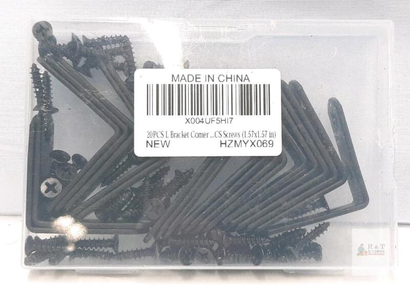 20PCS L Bracket Corner Braces, 1.57"x1.57", Black Steel, Screws Included, Model HZMYX069