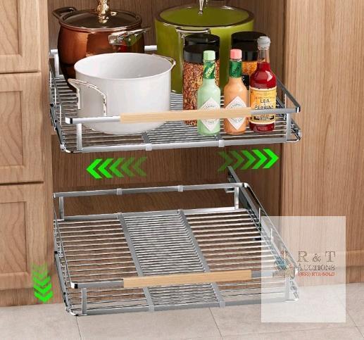 NEW Expandable Cabinet Pull Out Basket, Model LOCVCDA-L0505-3x2 CND, 2-Tier, Chrome Finish