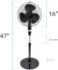 NEW 16" Black Oscillating Pedestal Fan, Adjustable Height up to 47", 3 Speeds, Tilt Head - 2