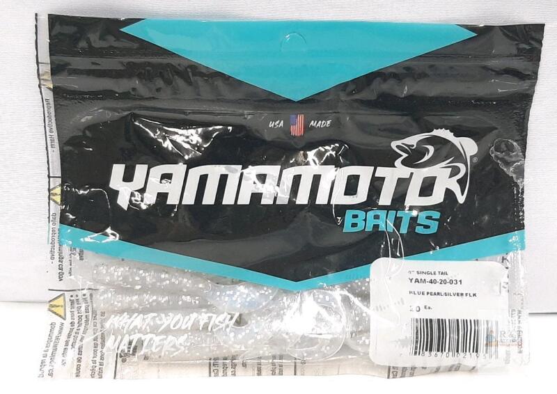 Yamamoto 9" Single Tail Grub Soft Plastic Bait, Blue Pearl/Silver Flake, 4 Pack, YAM-40-20-031