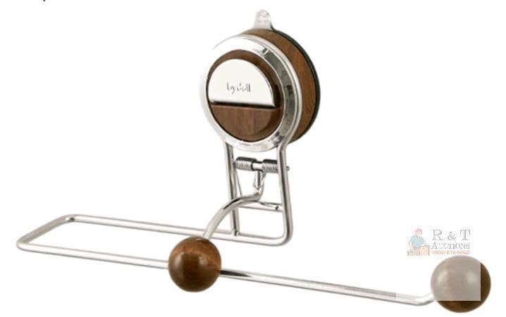 Suction Cup Wall-Mounted Towel Holder, Chrome/Wood Accent, 11.97"&mdash;Fits Standard Rolls