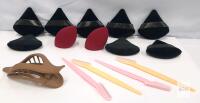 Large Makeup Accessory Lot: 8 Velvet Puffs, 2 Blending Sponges, 4 Razors, 1 Hair Clip, Multi-Color