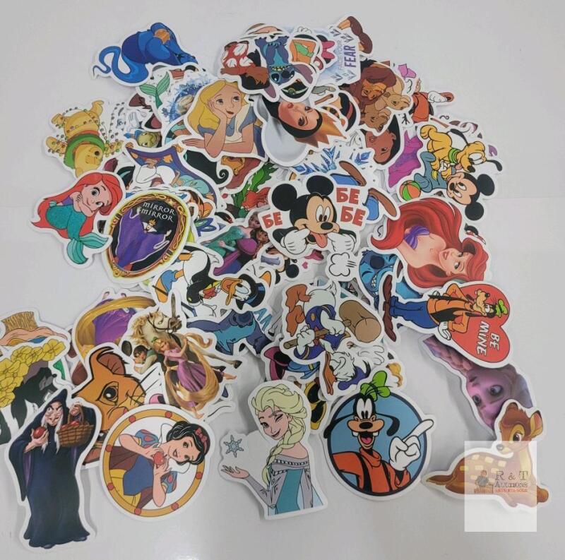 100PCS Disney Cartoon Vinyl Sticker Pack, Mixed Mickey, Princesses, Goofy, 2&ndash;2.5" Each