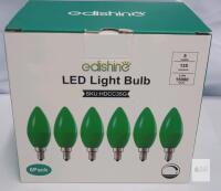 EDISHINE C35 Green LED Light Bulb 6-Pack, 5W, E12 Base, Dimmable, 135 Lumens, 15,000 Hour Life