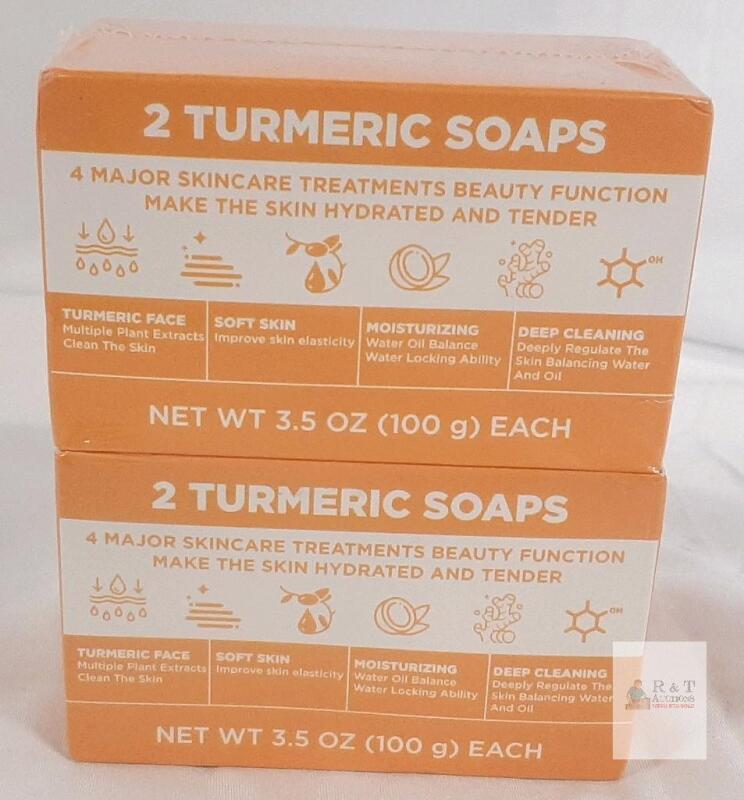 2 NEW (Boxes creased) 4 BAR TOTAL) Body & Earth Turmeric Soap Bars 2 Pack 3.5 oz Each Vegan Exfoliating & Moisturizing &ndash; Exp 12/2027