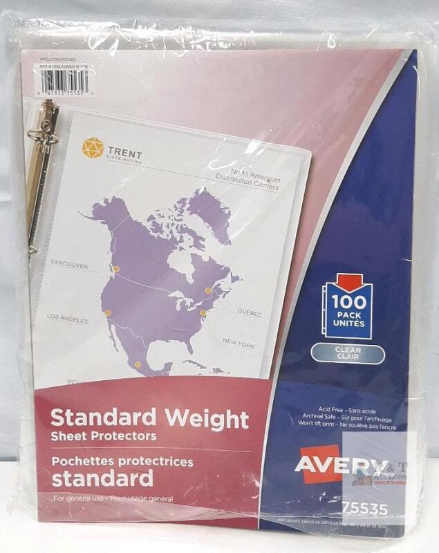 Avery 75535 Standard Weight Sheet Protectors, Clear, Letter Size, 100 Pack, 3-Hole Punched, New