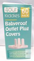 4our Kiddies 60-Pack Babyproof Outlet Plug Covers, White, ABS Plastic, Universal Fit