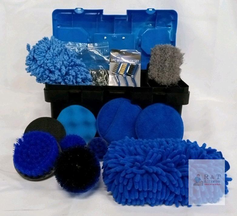 TTRCB 11-Piece Automotive Detailing Kit with Blue Brushes, Sponges & Tool Storage Box Slight damage to tool box, all contents in new condition