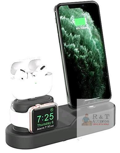 New AhaStyle 3 in 1 Charging Stand Dock Silicone Compatible with Apple Watch, AirPods Pro 2/AirPods Pro/AirPods 3 & 2 & 1 and All iPhone Models (Black)