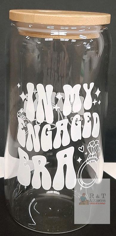Engagement Themed Glass Jar with Bamboo Lid &ndash; 'In My Engaged Era'