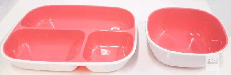 Munchkin Splash Divided Plate & Bowl Set, Pink/White, BPA-Free Plastic, 2 Pieces