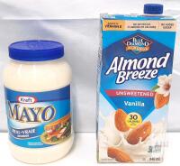 Kraft Real Mayo 890 mL Jar & Blue Diamond Almond Breeze Unsweetened Vanilla 946 mL Carton Exp 2026