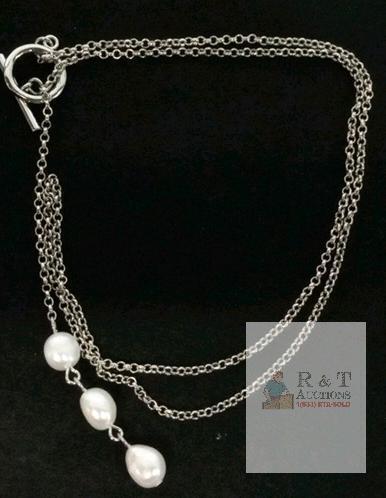 new Pearl Miner Silver Necklace, 3 Freshwater Pearls, 6.5mm, GRA Certified, Box Included