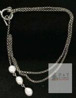 new Pearl Miner Silver Necklace, 3 Freshwater Pearls, 6.5mm, GRA Certified, Box Included