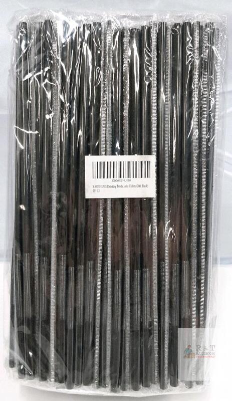 YAOSHENG Bendable Black Drinking Straws 200 Pack, 8.27" Polypropylene, Flexible, Disposable