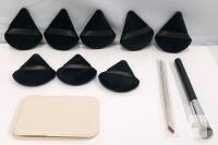Makeup Applicator Set: Black Velvet Puffs, Brushes, Compact Mirror- new product
