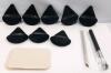 Makeup Applicator Set: Black Velvet Puffs, Brushes, Compact Mirror- new product