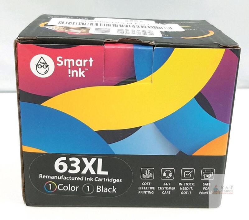 Smart Ink 63XL Remanufactured Ink Cartridges &ndash; 1 Black, 1 Tri-Color, High Yield, Compatible with HP DeskJet, ENVY, and OfficeJet Printers