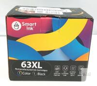 Smart Ink 63XL Remanufactured Ink Cartridges &ndash; 1 Black, 1 Tri-Color, High Yield, Compatible with HP DeskJet, ENVY, and OfficeJet Printers