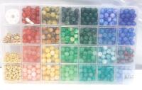 24-Compartment Multi-Color Round Bead Jewelry Making Kit, 8mm Glass Beads, Gold Findings, Organizer
