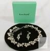 Ever Faith Leaf Cluster Necklace & Earring Set, Faux Pearl & Crystal, Silvertone, Boxed