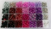 Assorted 8mm Round Glass & Acrylic Bead Kit, 500 Beads, 28 Compartments, Organizer Box, Metal Findings