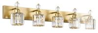 NEW Five-Light Gold Vanity Wall Fixture with Clear Ribbed Glass Shades, Crystal Accents, 43&ndash;48" Wide