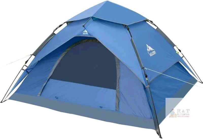 NEW AGLORY 4-Person Pop-Up Tent, Automatic Setup, Waterproof, Rainfly, Portable, Blue
