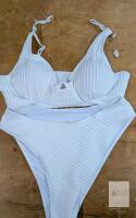 White Ribbed Bikini, Size Large, 2-Piece Set, Padded Adjustable Top,