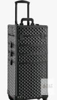 NEW Black Geometric Rolling Makeup Train Case, 30.7" Tall, 4 Stackable Sections, MISSING WHEELS