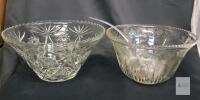 Vintage Pressed Glass Punch Bowls, Starburst and Grape Patterns, 13.5" Diameter, Set of 2