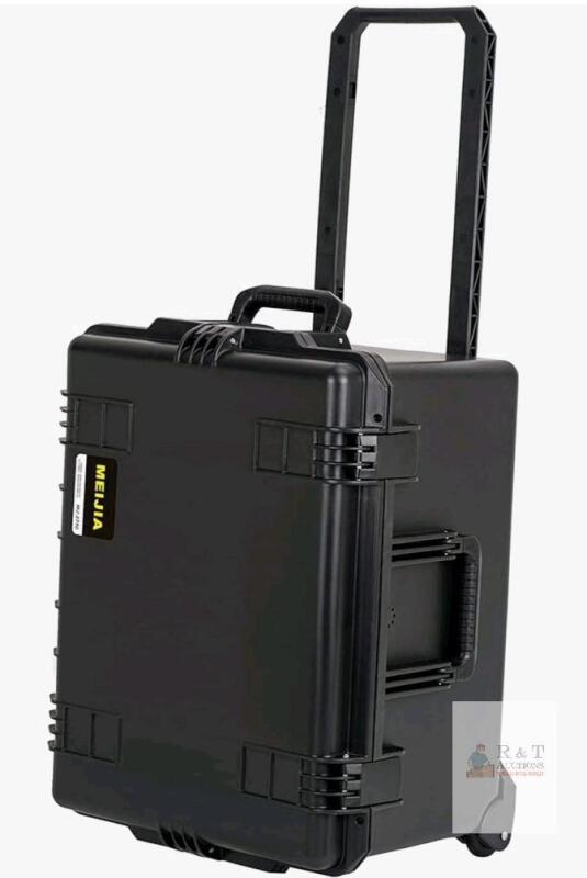 MEIJA Waterproof Rolling Hard Case 24.6"x19.7"x14.4", Retractable Handle, Foam Insert, Black new