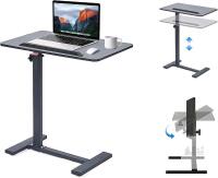 Height Adjustable Overbed Laptop Table, 23.6"x15.7", Tilting Top, Steel Frame, Gray/Black