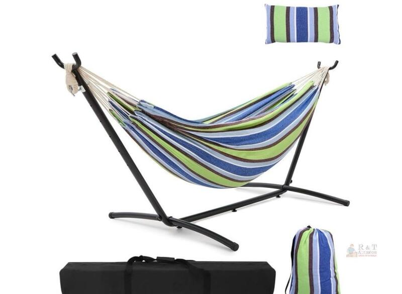 NEW Ohuhu Double Hammock Stand Set, 440 lbs Capacity, Model Y11-86000-77, With Carry Bag, Pillow