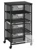 Aokitsink MZ-GYPTCJ-CA 4-Drawer Metal Mesh Rolling Storage Cart, Black, 14.6" x 11.4" x 26.6"