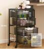 Aokitsink MZ-GYPTCJ-CA 4-Drawer Metal Mesh Rolling Storage Cart, Black, 14.6" x 11.4" x 26.6" - 2
