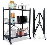 NEW Foldable 3-Tier Metal Kitchen Utility Storage Rack with Wheels, 28" x 13.4" x 35.6"