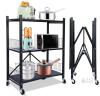 NEW Foldable 3-Tier Metal Kitchen Utility Storage Rack with Wheels, 28" x 13.4" x 35.6"
