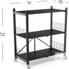 NEW Foldable 3-Tier Metal Kitchen Utility Storage Rack with Wheels, 28" x 13.4" x 35.6" - 2