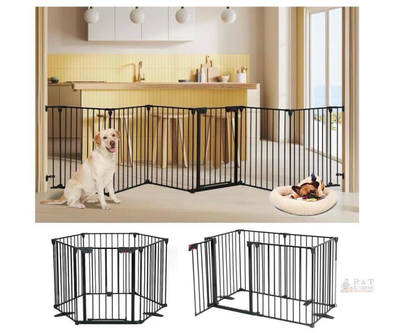 NEW AGESISI GWL-ZDM6P Freestanding 6-Panel Pet Gate, 150" W x 29" H, Black Iron