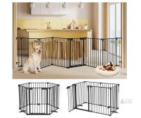 NEW AGESISI GWL-ZDM6P Freestanding 6-Panel Pet Gate, 150" W x 29" H, Black Iron